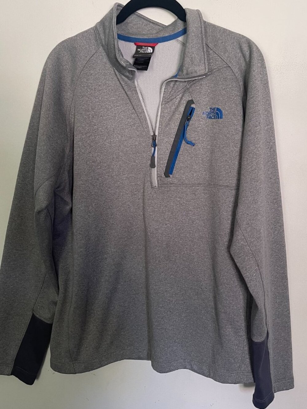 The North Face Men's Large Gray Blue Pullover Fleece Sweater Hiking Half Zip T2